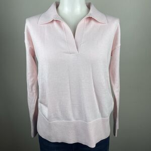 ll bean women XS Pink classic relaxed polo sweater  cotton cashmere blend preppy